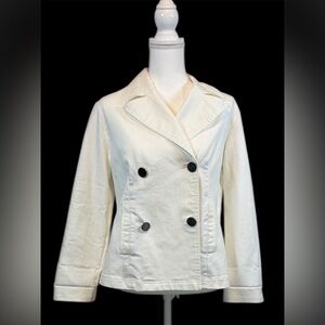 Women's Double-Breasted White Jacket With Pockets and Silver Buttons Size 8
